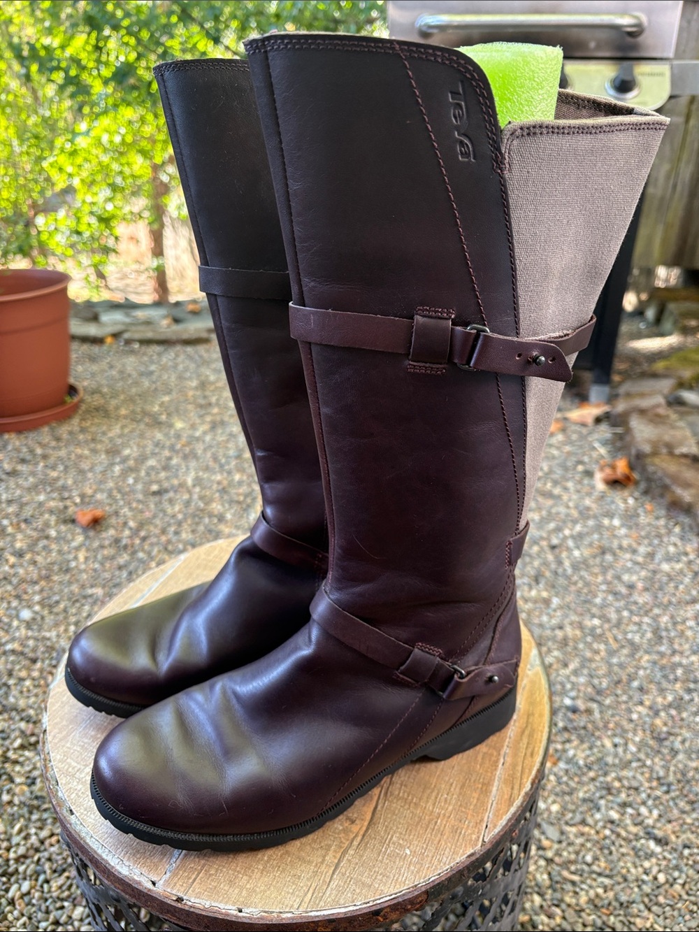 Teva Women's Dark Burgundy and Grey Tall Leather and Canvas Boots